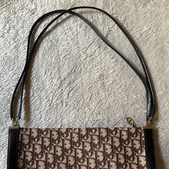 CHRISTIAN DIOR Authentic Vintage Shoulder Clutch Bag Canvas Leather Bord… - Picture 2 of 11